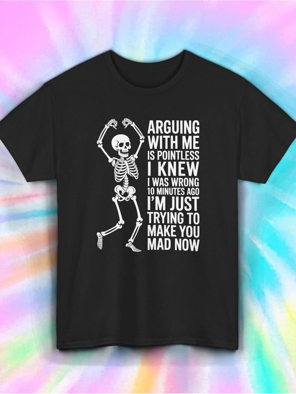 Black Short-Sleeve Graphic Tee — Skeleton 'Arguing With Me' Print